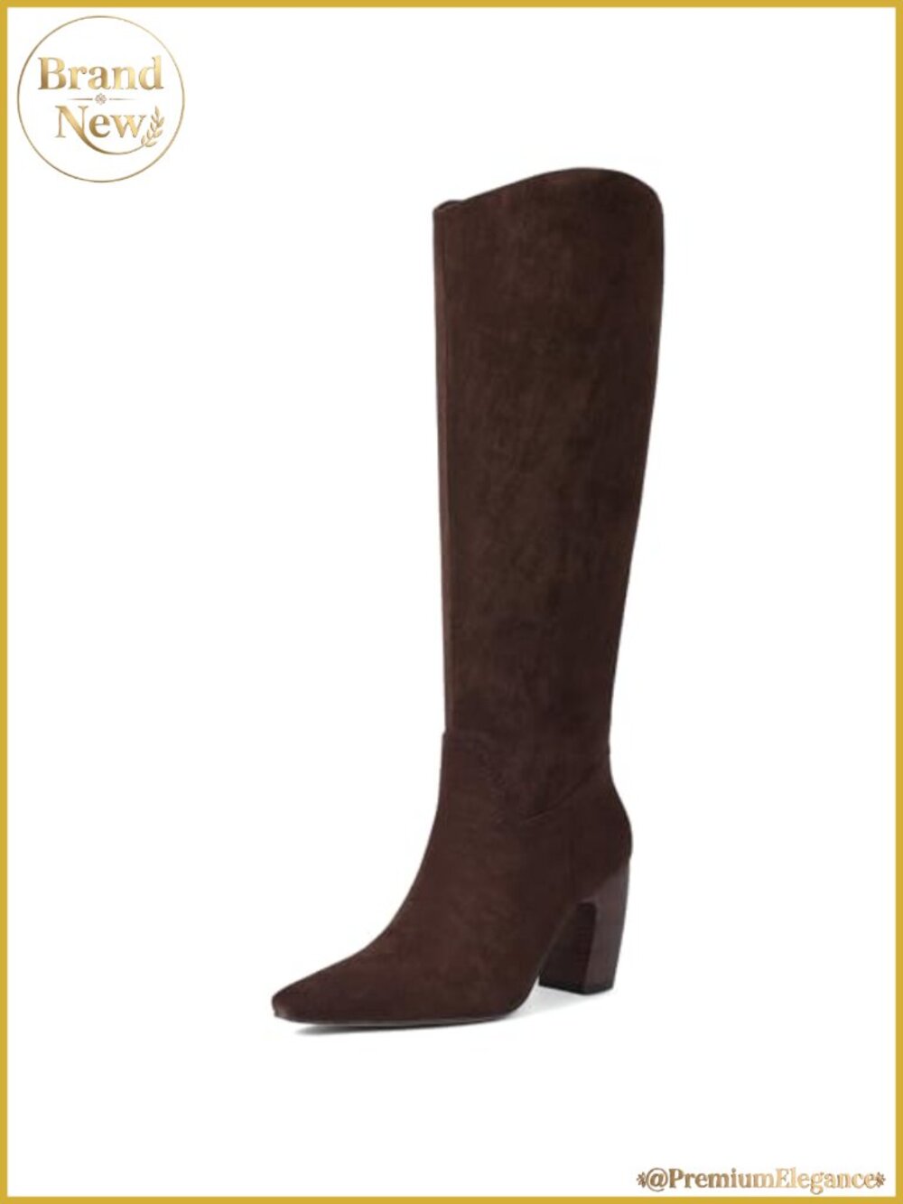 Wide Calf Knee High Boots Square Toe Chunky Heel Suede